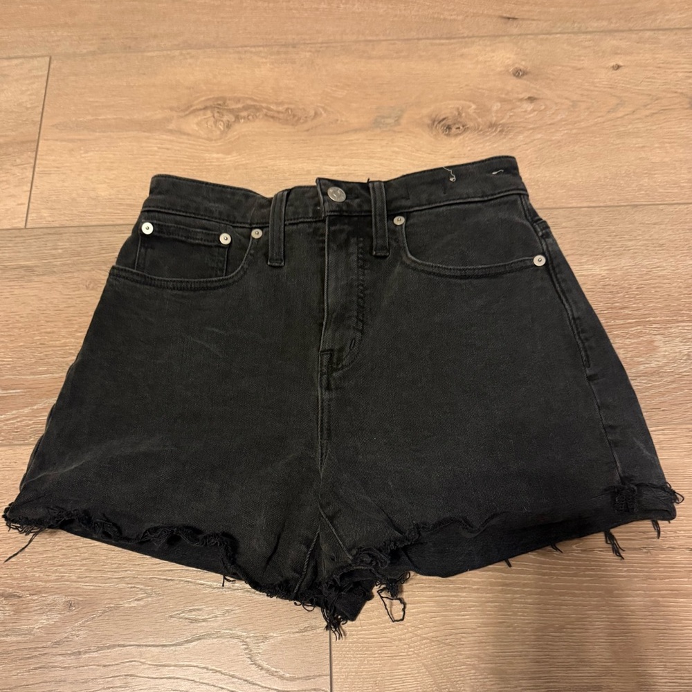 Madewell Black High-Rise Distressed Denim Shorts